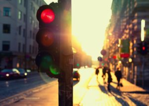 stoplight at dusk