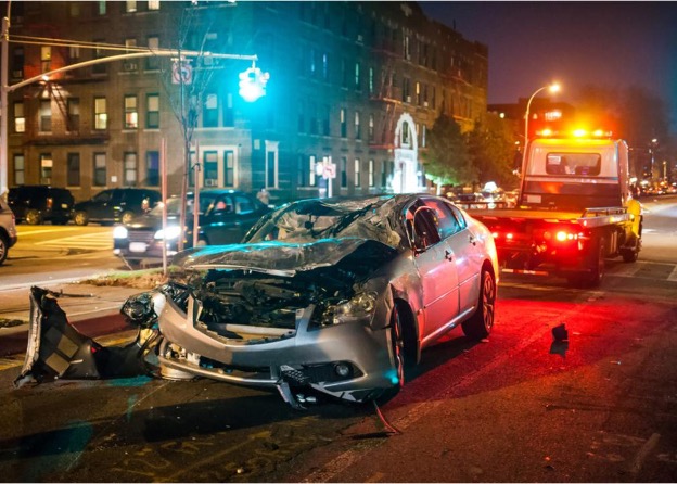 car wreck at night